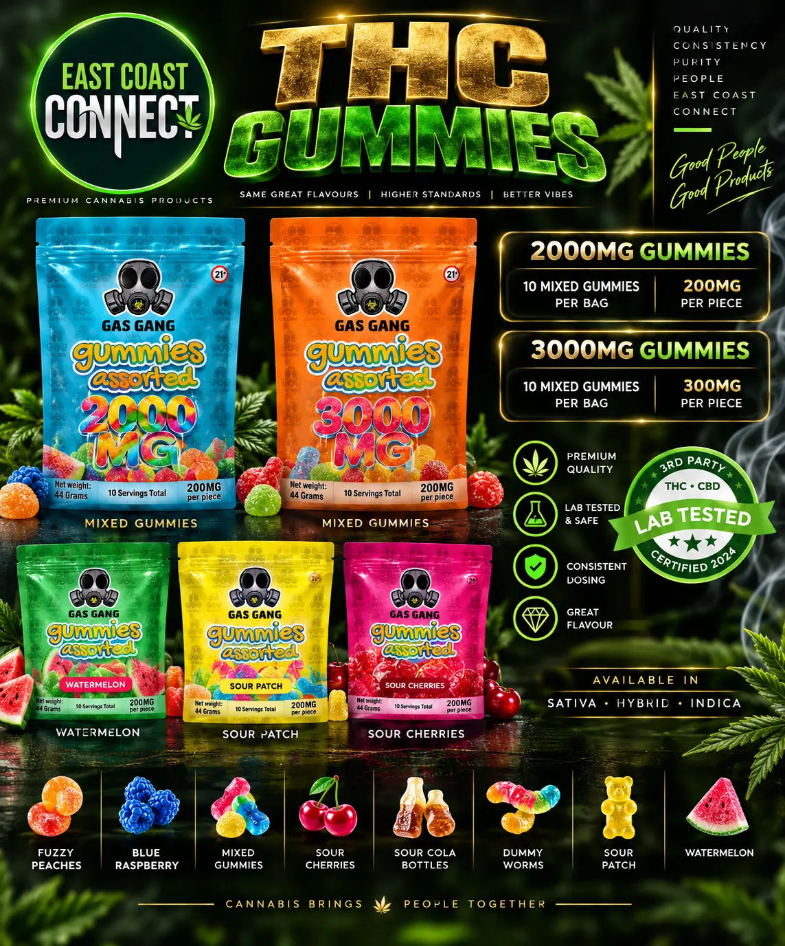 Gas Gang Assorted THC Gummies – 2000mg / 3000mg | 10 Pack